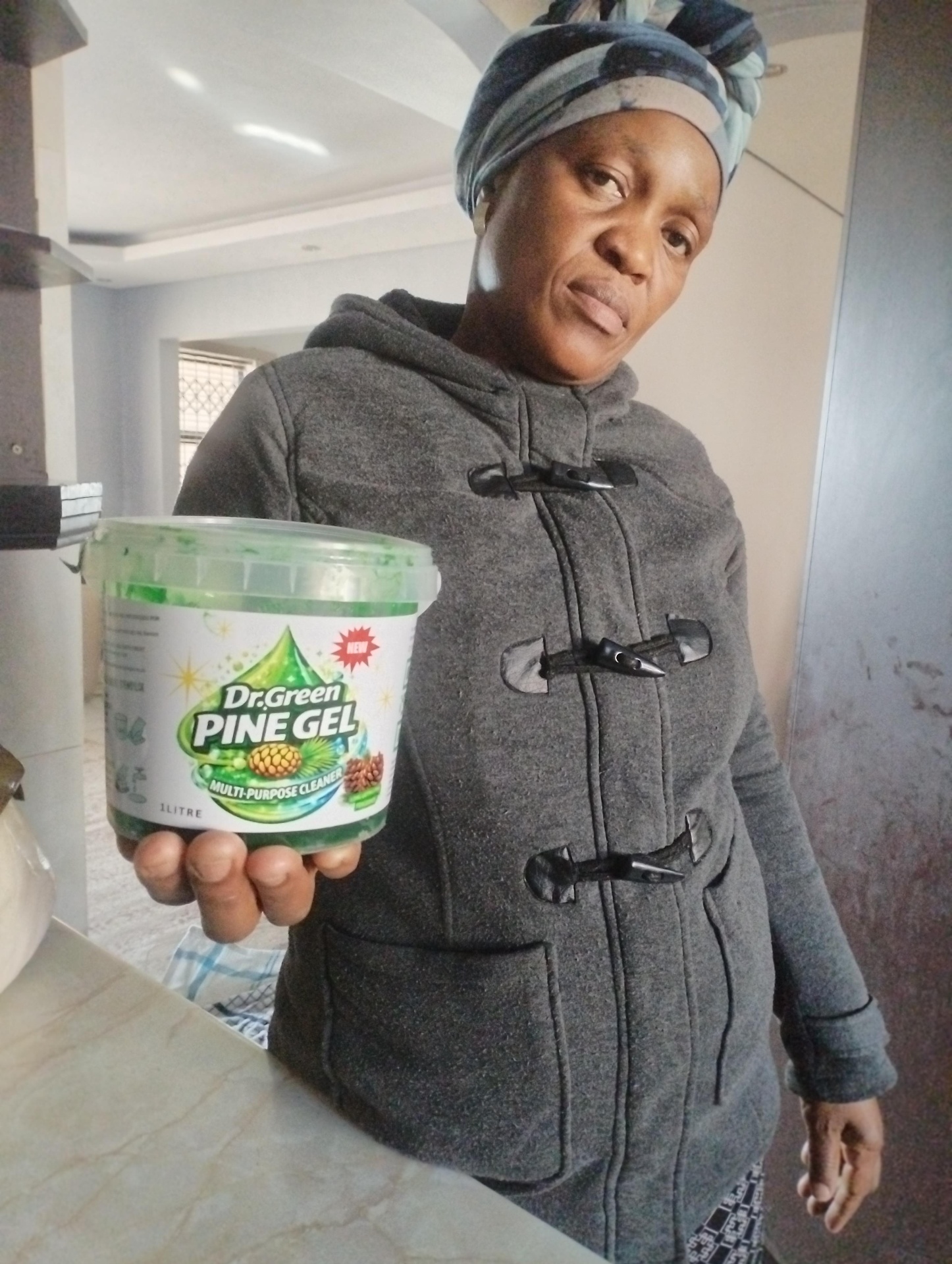 Customer holding Dr Green Pine Gel 1L